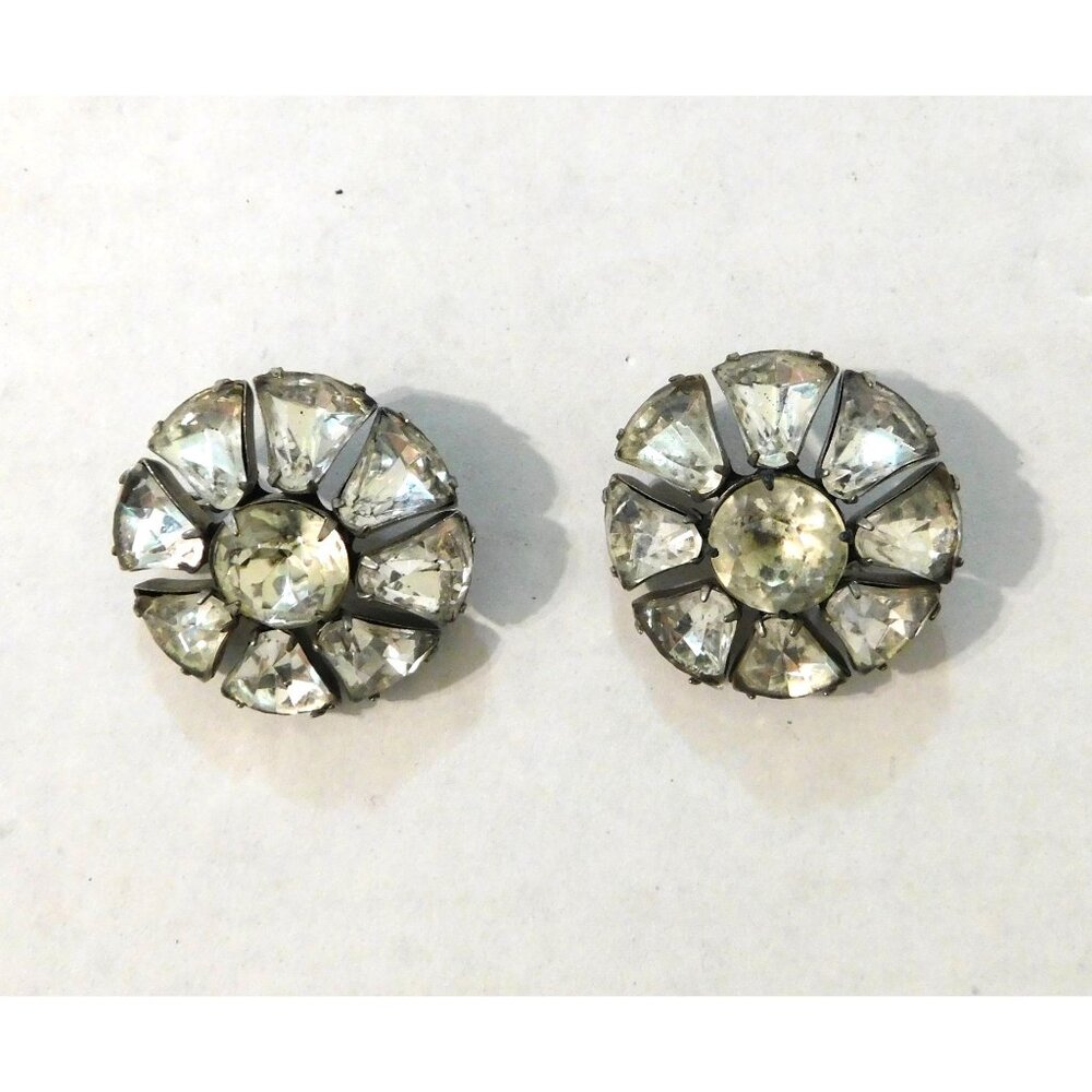 Vintage Crystal Rhinestone Flower Buttons With Double Shank 1.25 Inch